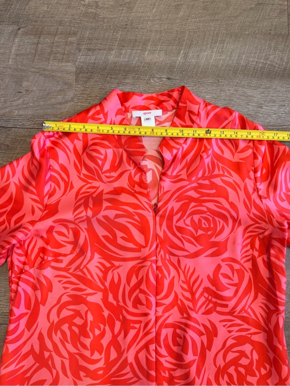 Leggiadro 100% Silk Abstract Floral Tunic Blouse Cover Up Pink Resort Wear Sz 12 - Picture 8 of 8